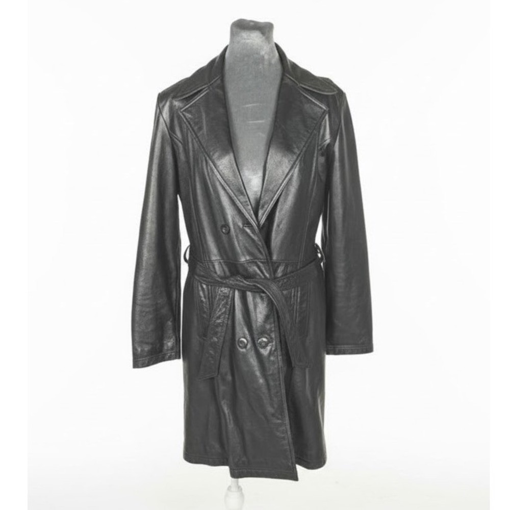 VTG Wilsons Leather Maxima Black Leather Trench Coat Insulated Women's L